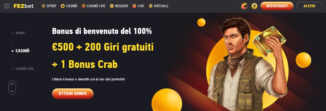 Ottieni il bonus di benvenuto al casinò FEZbet
