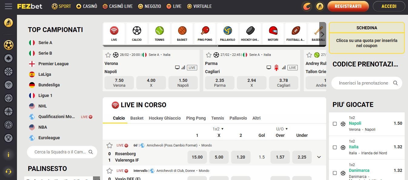 Scommetti sulle partite live di Serie A e Premier League