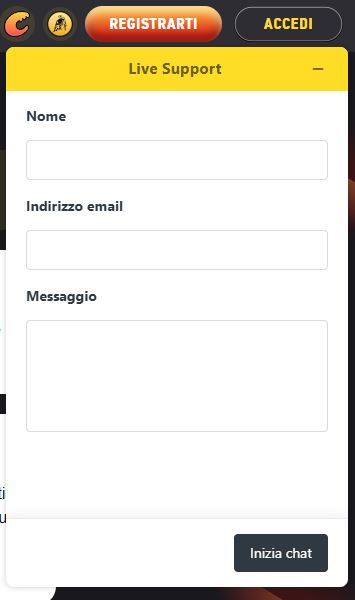 Contatta il supporto live di FEZbet tramite chat
